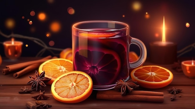 Mulled wine banner background Generative Ai