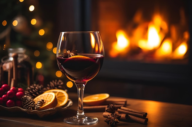 Mulled wine by a cozy fireplace cinnamon anise and orangeinfused delight