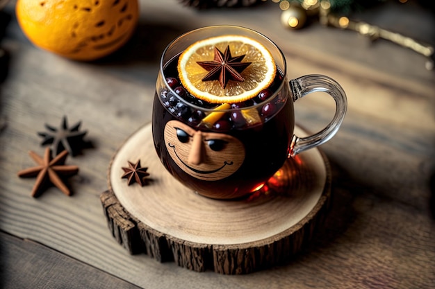 Mulled wine for Christmas on a light hardwood surface