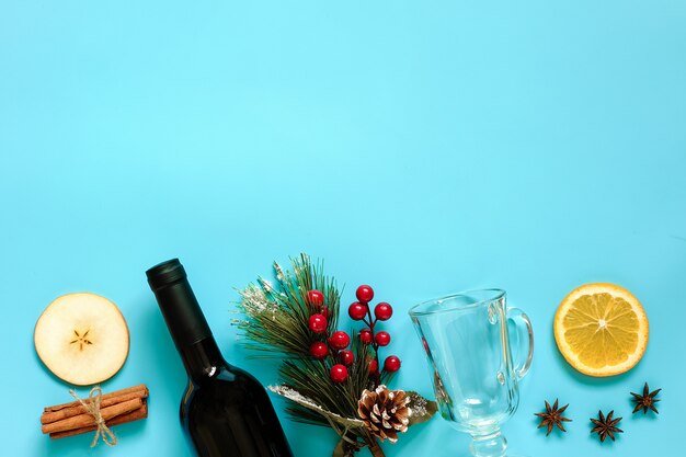 Mulled Wine Ingredients, still life on blue 