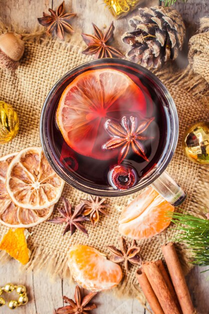 Mulled wine. Selective focus. christmas drink and food.