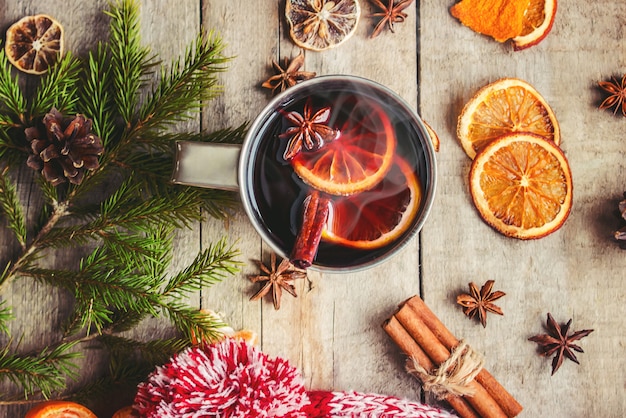 Mulled wine. Selective focus. Christmas drinks. Food.