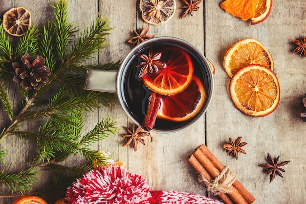 Mulled wine. Selective focus. Christmas drinks. Food.