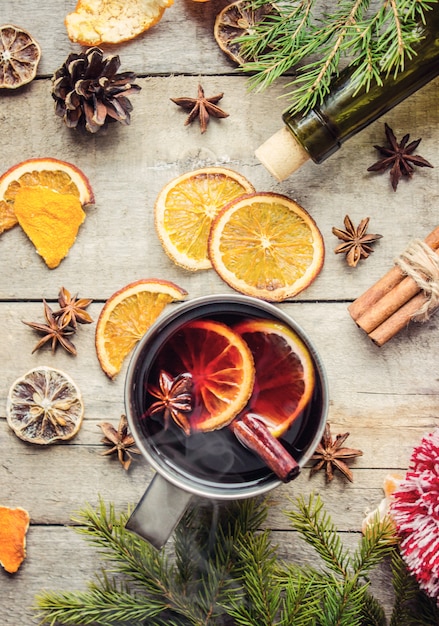 Mulled wine. Selective focus. Christmas drinks. Food.