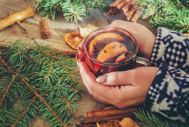 Mulled wine. Selective focus. Food and drink.