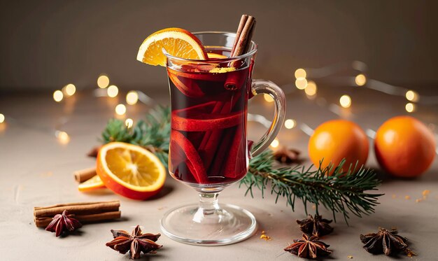 Mulled wine Traditional christmas new year and winter drink with red wine citrus and spices