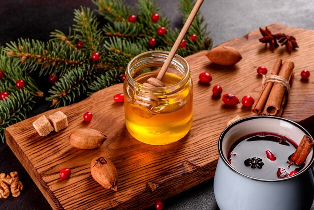 Mulled wine for winter and Christmas with various spices