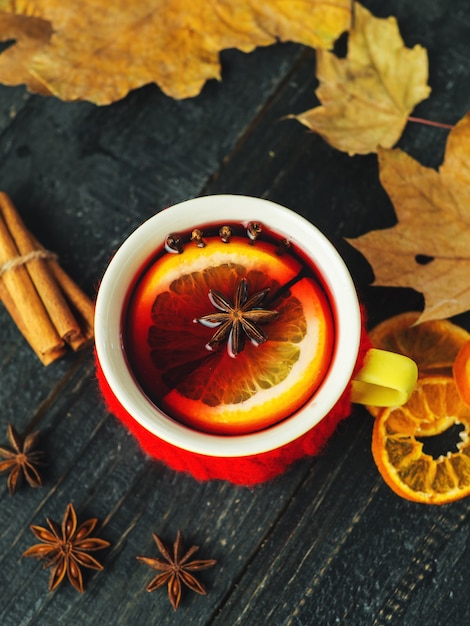 Mulled wine with spices and orange