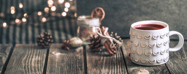 Mulled wine with spices and pine cones