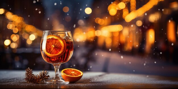 Mulled wine on wooden background place for text or product Christmas background Generative AI