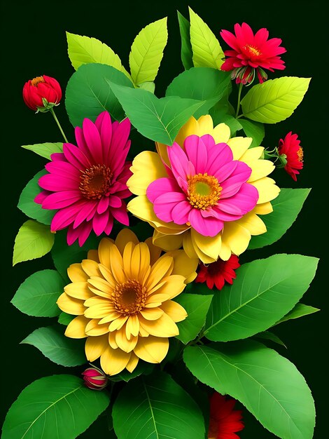 multi color flower and green leaves