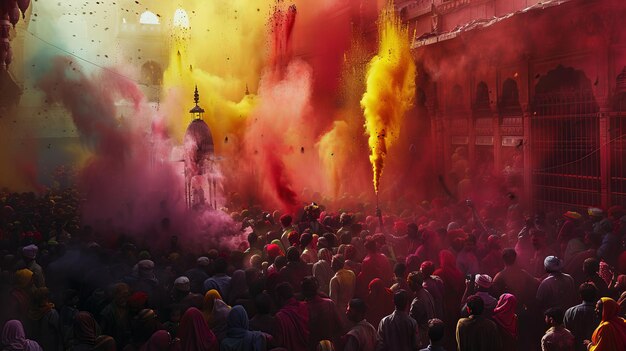 multi color holi colors over the crowd