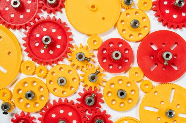 Multi color Industrial Gear Abstract Background. Top view.