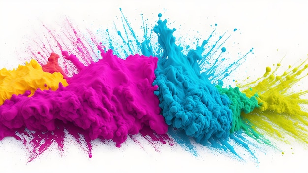 Multi color powder explosion on white background Colorful splash background