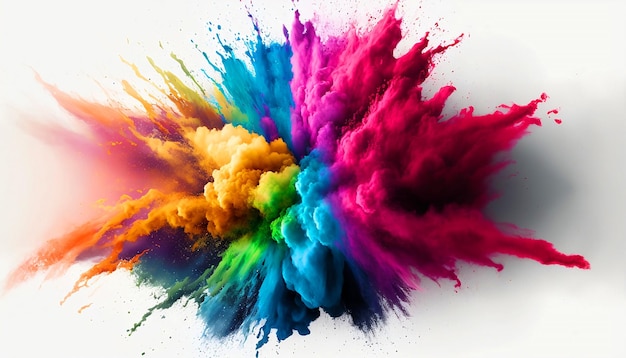 multi-color powder explosion on white background