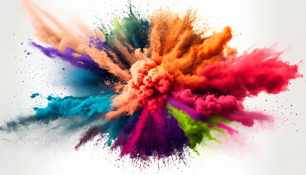 multi-color powder explosion on white background