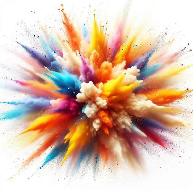 Multi color powder explosion on white background