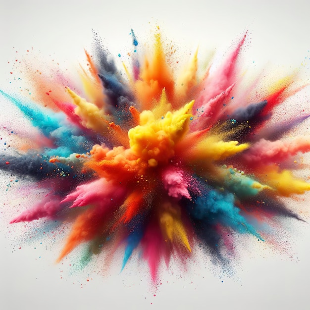 Multi color powder explosion on white background