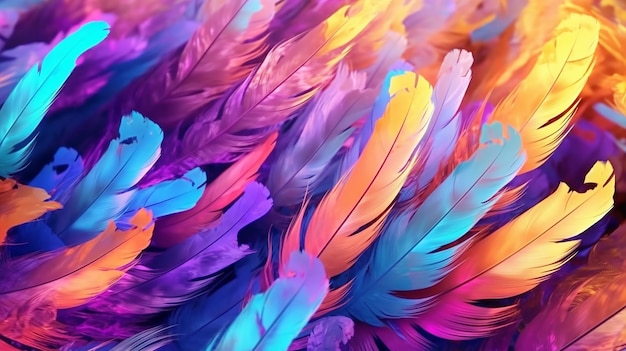 Multi colored abstract background with vibrant flying feathers background