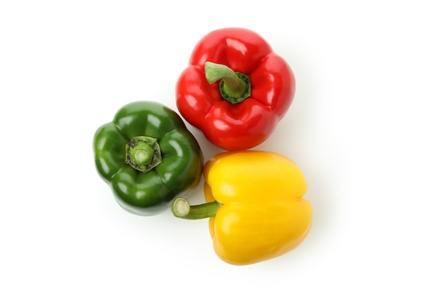 Multi-colored bell pepper isolated on white background