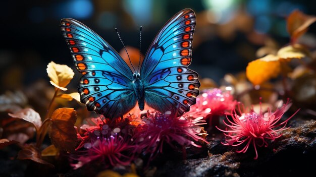 Multi colored butterfly close up in vibrant nature