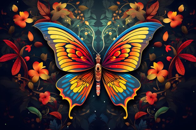 multi colored butterfly flies among vibrant nature beauty