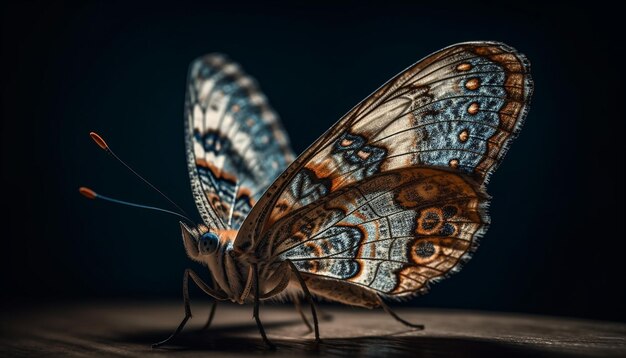 Multi colored butterfly wing fragile beauty in nature generated by AI