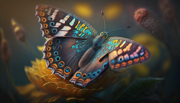 Multi colored butterfly wing in vibrant nature background generative AI