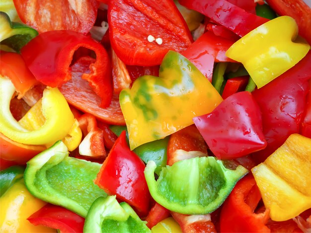 Multi colored chopped peppers.