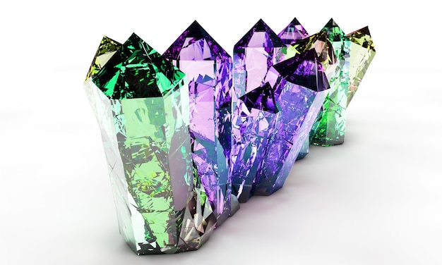 multi-colored crystals on a white background 3d render