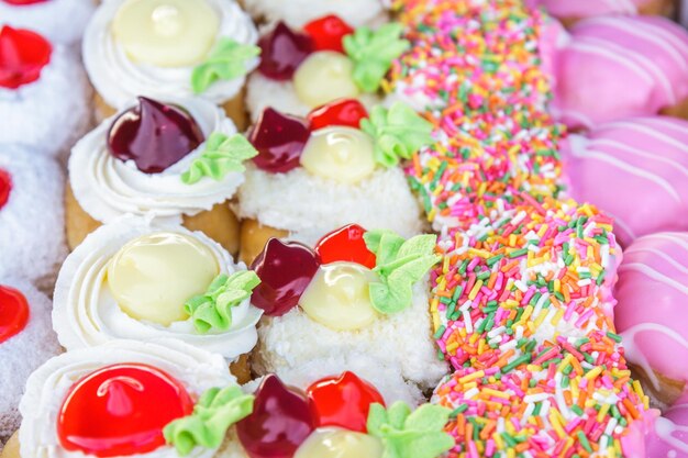 Multi colored donuts small pieces for party