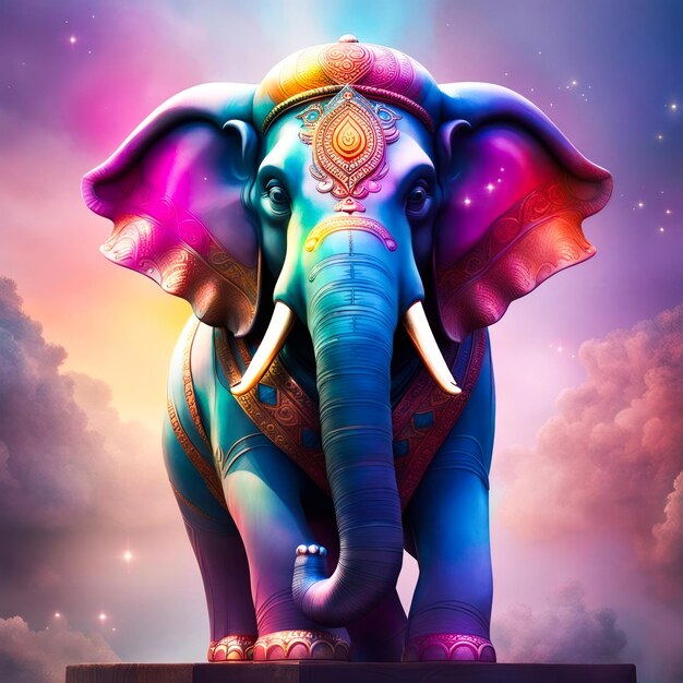 Foto la statua multicolore dell'elefante simboleggia la spiritualità dell'induismo