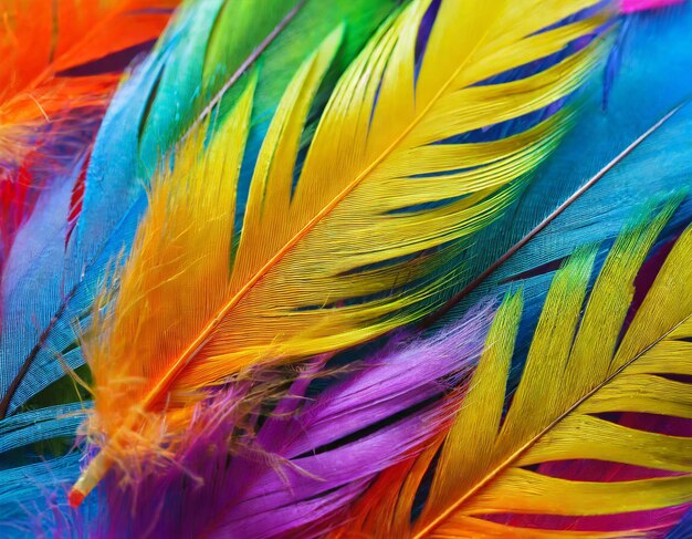 Multi colored feathers closeup rainbow feather background texture abstract