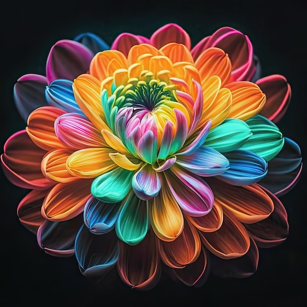 Multi Colored Flower on Black Background