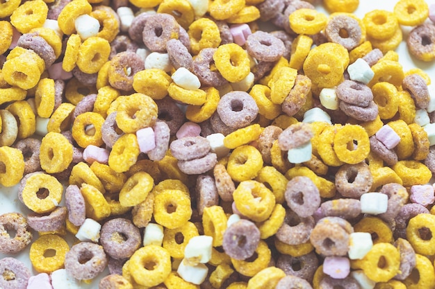 Multi colored fruit loops background close up