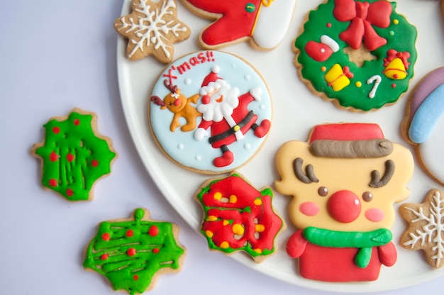 Multi colored gingerbread cookies during christmas