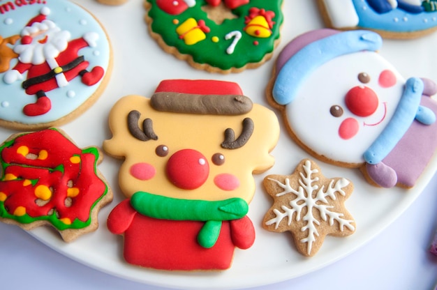 Multi colored gingerbread cookies during christmas