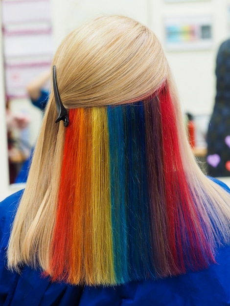 Multi-colored hair. Colored staining of the hair.