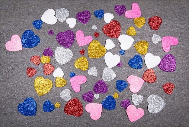 Multi colored heart shapes on table