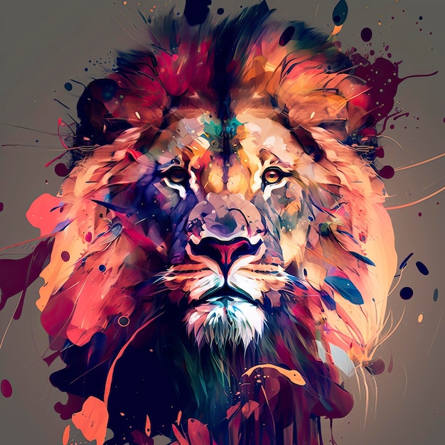 Multi colored lion face head ai generative