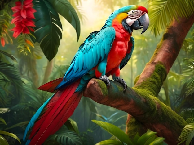 multi colored macaw intropical forest