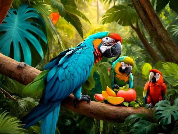 Многоцветный ара, внутритропический лес