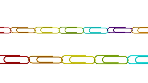Photo multi colored paper clips against white background