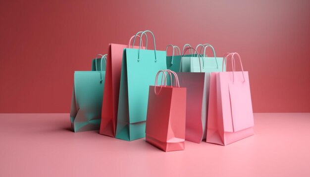 Multi colored paper shopping bag with handle for retail gift packaging generated by AI