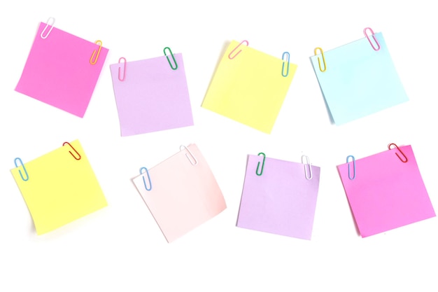 Multi colored paper stickers for writing notes white background