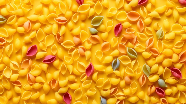 Multi colored pasta pattern on yellow background