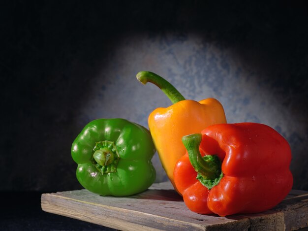 Multi-colored peppers on the table