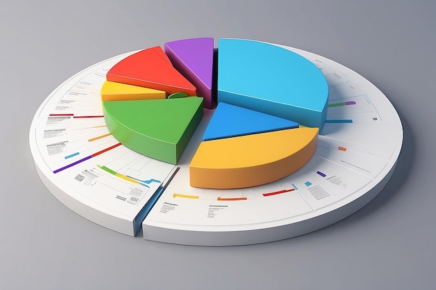 Multi colored pie chart by bar graphs 3D illustration