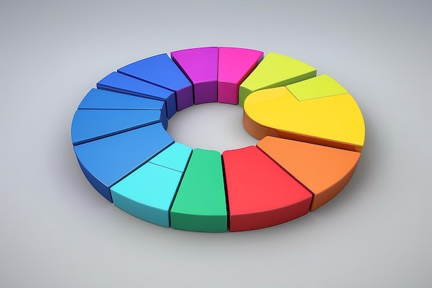 Photo multi colored pie chart by bar graphs 3d illustration