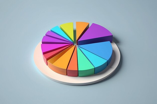 Multi colored pie chart by bar graphs 3D illustration